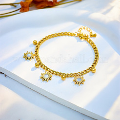 Sunflower & Round Bead Brass Charm Bracelets&nbsp;FS-WG2E45F-01