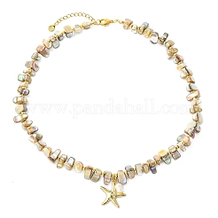 Summer Beach Starfish 304 Stainless Steel Pendant AB Color Natural Freshwater Shell Nuggets Beaded Necklaces for Women&nbsp;NJEW-JN06056