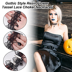 4Pcs Gothic Style Resin Flower Tassel Lace Choker Necklaces&nbsp;NJEW-UN0001-60