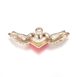 合金エナメルチャーム  翼とハート  ゴールドカラー  レッド  18x44x4mm  穴：3mm&nbsp;PALLOY-CJC0001-45G