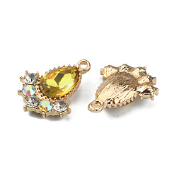 ガラスラインストーンチャーム  軽い金メッキ亜鉛合金のパーツ  ティアドロップチャーム  ライトトパーズ  20x16x5mm  穴：1.5mm&nbsp;FIND-TAC0017-07LG-12