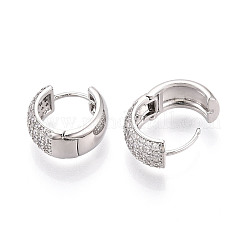 Brass Micro Pave Clear Cubic Zirconia Hoop Earrings&nbsp;EJEW-T048-48P