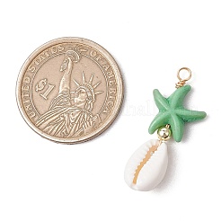 Starfish Dyed Synthetic Turquoise & Natural Cowrie Shell Pendants&nbsp;PALLOY-JF03553