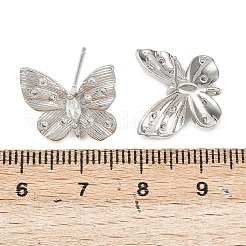 Butterfly Brass Micro Pave Clear Cubic Zirconia Stud Earring Findings&nbsp;KK-F921-02P