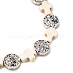 Dyed Synthetic Turquoise & Alloy Flat Round Beads Stretch Bracelets for Men Women&nbsp;BJEW-JB12282-02