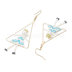 Girl with Triangle Brass Glass Seed Beads Dangle Earrings&nbsp;EJEW-MZ00453-01