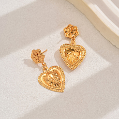 Vintage Alloy Heart Dangle Stud Earrings&nbsp;BF4834