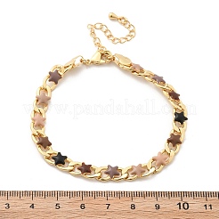 Star Brass Enamel Curb Chain Bracelets for Women&nbsp;BJEW-B125-02G