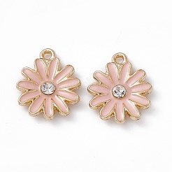 合金ラインストーンペンダント  エナメルスタイル  ライトゴールド  菊のチャーム  ミックスカラー  17x14x2.5mm  穴：1.5mm&nbsp;PALLOY-P287-01LG