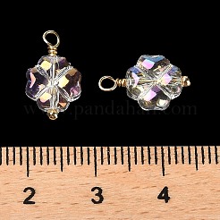ガラスチャーム  ラックメッキ真鍮のパーツ  18KGP本金メッキ  クローバーチャーム  クリアAB  14x8x4mm  穴：1.8mm&nbsp;KK-M266-08G