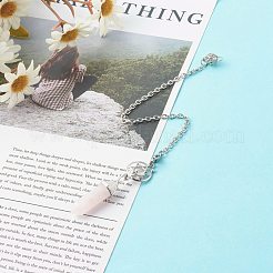 天然ローズクオーツ尖ったダウジング振り子  真鍮の細工が施された丸いボールと304ステンレススチールのロブスタークロウ留め金付き  六角  230mm  穴：3mm&nbsp;PALLOY-JF00819-05