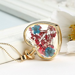 Fashion Dried Flower Alloy Glass Locket Pendant Necklaces&nbsp;NJEW-TA0001-05A