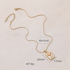 316 Surgical Stainless Steel Enamel with Imitation Pearl Rectangle with Flower Pendant Necklaces for Women&nbsp;ST9494