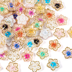 200色メッキアクリルカボション10個  ゴールドライン入り  時計と花  ミックスカラー  9.5x10x2.5mm  20個/カラー&nbsp;OACR-TA0001-17