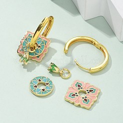真鍮の菱形フープピアス  エナメル  鉛フリー＆カドミウムフリー  18KGP本金メッキ  ラックめっき  ブルー  26x17mm&nbsp;EJEW-R016-13G-01