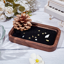 ネックレス用のベルベットジュエリープレート付きクルミ  ブレスレット  ピアス  リング  長方形  ブラック  140x90x17mm&nbsp;ODIS-WH0038-184A-02