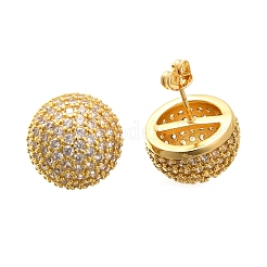 Half Round Brass Micro Pave Clear Cubic Zirconia Stud Earrings&nbsp;EJEW-C126-05G