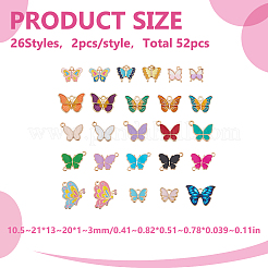 52個26スタイルアロイエナメルペンダント  カドミウムフリー＆鉛フリー  蝶  ミックスカラー  10.5~21x13~20x1~3mm  穴：1.2~2mm  2個/スタイル&nbsp;ENAM-HY0001-55