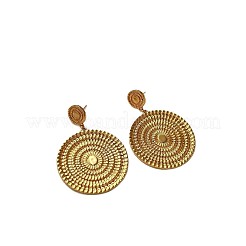 Textured Flat Round Brass Dangle Stud Earrings&nbsp;FS-WGE34DE-01