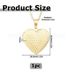 304ステンレススチール製ハートロケットペンダントネックレス（写真用）  ゴールドカラー  18.50インチ（47cm）&nbsp;NJEW-WH0020-97B