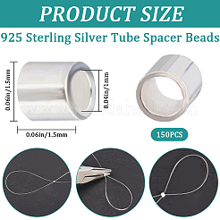 スターリングシルバースペーサービーズ150個925個  コラム  銀  1.5x1.5mm  穴：1mm&nbsp;FIND-CN0001-50