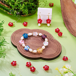 10個の手作りランプワークビーズ  バンピー  花  ファイヤーブリック  13.5~14x14.5~15x7~8mm  穴：1.4mm&nbsp;LAMP-TADJ0001-01A