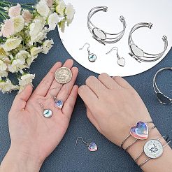 DIYハートバングル＆イヤリング作りキット  鉄と304ステンレススチールのピアスフックを含む  ピアスのセッティング  真鍮製カフバングル  バングルセッティング  プラチナ＆ステンレス鋼色  20個/セット&nbsp;FIND-FH0003-47