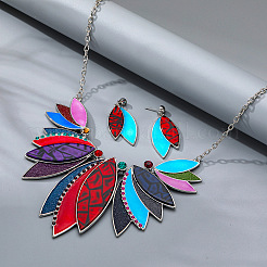 Leaf Alloy with Imitation Leather Pendant Necklace & Stud Dangle Earring&nbsp;FS-WGFF9DD-04
