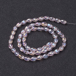 電気メッキガラスビーズセット  ABカラーメッキ  多面カットオーバル  ピンク  6x4mm  穴：1mm  約63~65個/連  16.14~16.54インチ（41~42cm）&nbsp;GC885Y-6