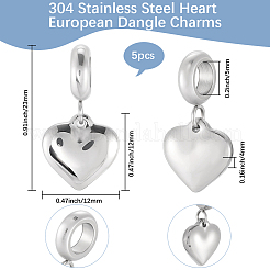 5Pcs 304 Stainless Steel European Dangle Charms&nbsp;STAS-BBC0007-89