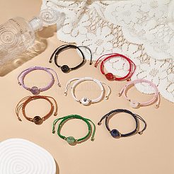 8Pcs 8 Style Natural Mixed Gemstone Donut/Pi Disc Braided Bead Bracelets Set&nbsp;BJEW-JB08967