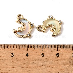 UVメッキ合金ガラスペンダント  ムーンチャーム  ラインストーン付き  多面カット  ミックスカラー  ゴールドカラー  16x13x4mm  穴：1.8mm&nbsp;FIND-K032-40G