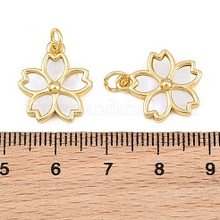 真鍮に白い貝殻のペンダント  花のチャーム  16KGP本金メッキ  17x15x3mm  穴：3mm&nbsp;CU-CBA9482-04G-03