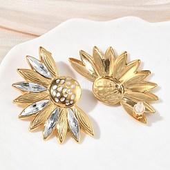 女性用304ステンレススチールエナメルスタッドピアス  ガラスと  花  ゴールドカラー  46.5x30.5mm&nbsp;SA-CBA7107-07G