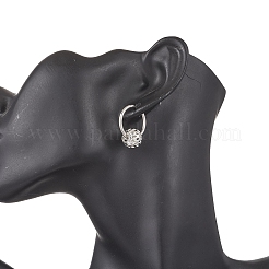 304ステンレススチールフープピアス  中空の丸い真鍮ビーズ付き  ステンレス鋼色  23.5x20x11mm&nbsp;EJEW-JE06450-02