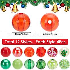 クリスマステーマのDIYジュエリー製作キット  アクリル＆レジンビーズ入り  ラウンド  ミックスカラー  15~16x14~15.5mm  穴：2~3mm  4個/スタイル&nbsp;DIY-SC0026-04