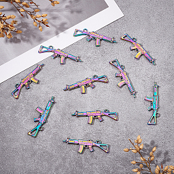 レインボーカラーアロイペンダント  カドミウムフリー＆鉛フリー  銃  15x45x3.5mm  穴：2.5mm  20個/箱&nbsp;FIND-DC0001-34