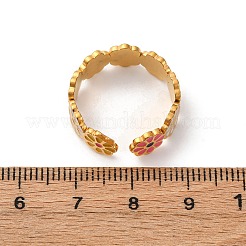 304ステンレススチールカフリング  花  エナメル  18KGP本金メッキ  8mm&nbsp;RJEW-D319-02G-01