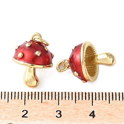 真鍮製エナメルペンダント  丸カン付き  長持ちメッキ  カドミウムフリー＆鉛フリー  ラックめっき  18KGP本金メッキ  キノコ  レッド  16.5x12mm  穴：3.5mm&nbsp;X-KK-A252-13C-G