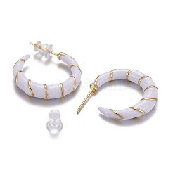 Brass Enamel Half Hoop Earrings&nbsp;EJEW-L231-62B