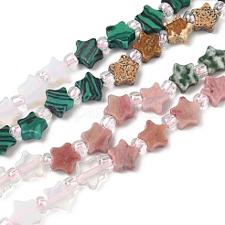 6 Styles Opalite & Synthetic Malachite & Natural Picture Jasper & Rhodonite & Green Spot Jasper & Dragon Blood Jasper Beads Strands&nbsp;G-D095-A03