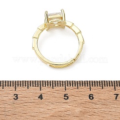 真鍮と透明なキュービックジルコニアの指輪  長持ちメッキ  正方形  ゴールドカラー  8x8.5mm  内径：17mm&nbsp;CU-CBA7E55-09G