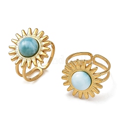 Natural Larimar Cabochons & Stainless Steel Cuff Open Rings&nbsp;RJEW-JR01090-01