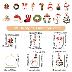 30本15スタイルアロイエナメルペンダント  30本真鍮ワイングラスチャームリング付き  クリスマスのために  混合形状  ミックスカラー  14~23x7.5~19x1.5~3mm  穴：1.5~2.5  2個/スタイル&nbsp;PALLOY-SC0003-94