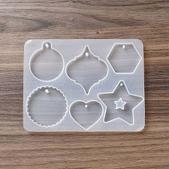 シリコンモールドペンダント  エポキシ樹脂工芸品作り  不規則な形の丸い骨  ハート、星、フラットラウンド、六角形  ホワイト  165x126mm  穴：3~4mm  内径：36~67x45~61mm&nbsp;LS-SIMO-S002-04D