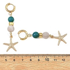 合成クリソコラと天然瑪瑙ビーズのフープピアス  海洋性動物  合金ペンダント付き  201個のステンレススチール製フープピアス金具付き  ゴールドカラー  混合図形  60~65x13~18.5mm&nbsp;EJEW-JE07321
