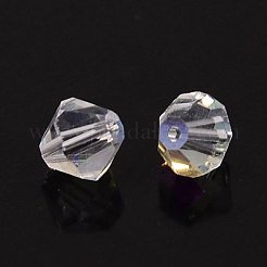 ガラスラインストーンビーズ  双円錐形  クリアAB  ABカラー  直径約6mm  厚さ5mm  穴：1.3mm  約288個/袋&nbsp;I5301GB6MM-001AB