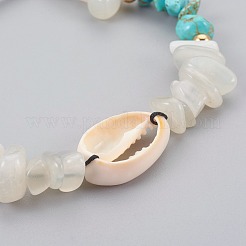 Natural/Synthetic Mixed Stone & White Moonstone Chip Braided Bead Bracelets&nbsp;BJEW-JB04080