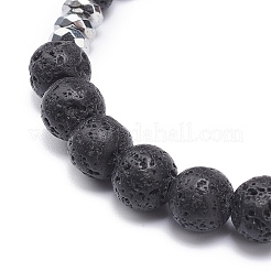 Natural Lava Rock & Mixed Stone Stretch Bracelet with Alloy Oval Charm&nbsp;BJEW-JB08733-01