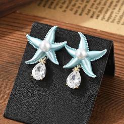 Brass Cubic Zirconia Stud Earrings&nbsp;EJEW-D301-03G-03